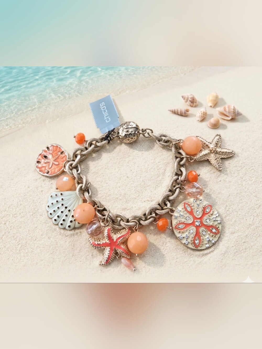 Chico's Coral Gold-tone Seaside Charm Bracelet